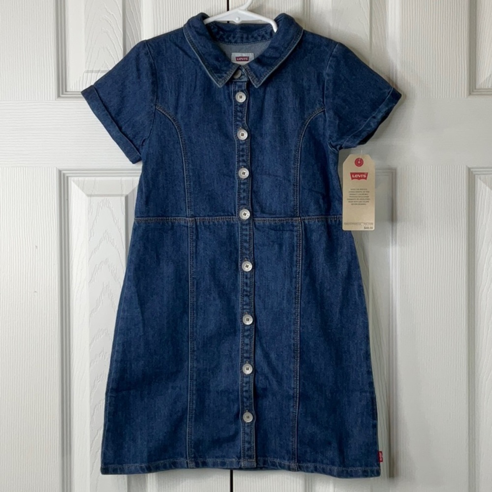 Levi’s Girls Short Sleeve Button Up Denim Dress Size L(6X) - Picture 2 of 9